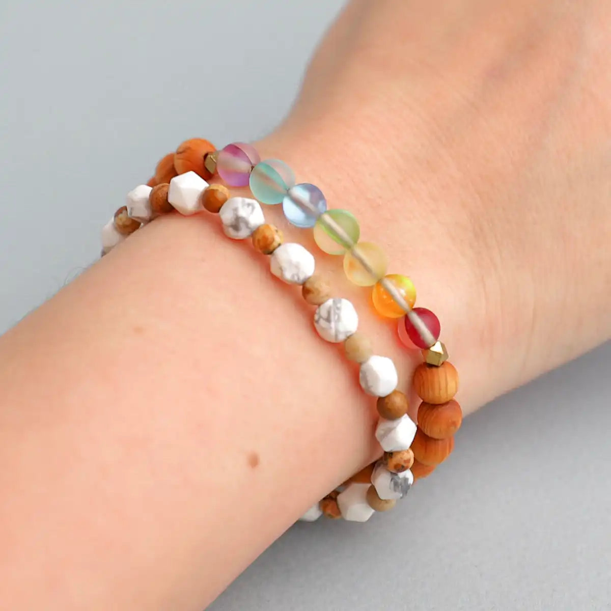 Glow Glass Chakra Wood Adjustable Bracelet